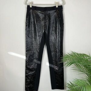 bouchra jarrar Paris Trousers Tuxedo Faux Leather Vinyl Wool Crepe Black Ankle